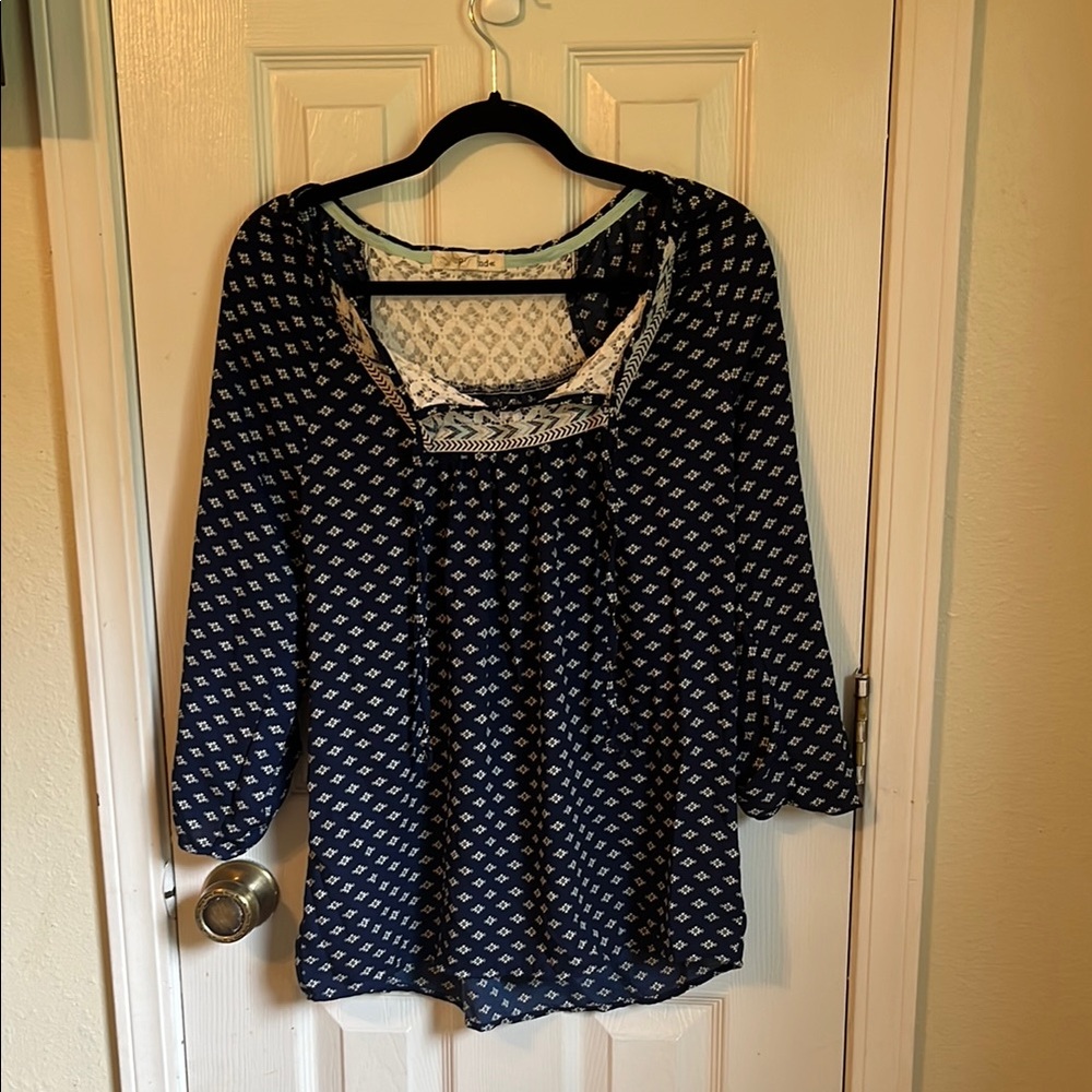 Rewind Boho Blue 3/4 Sleeve Relaxed Blouse
